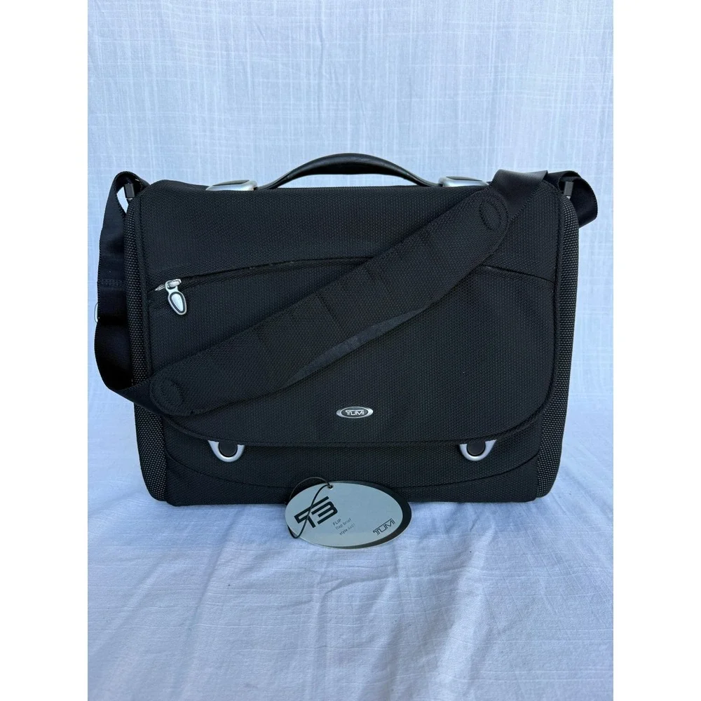 TUMI Messenger Bag T3 Series Flap Briefcase Black Ballistic Nylon 15